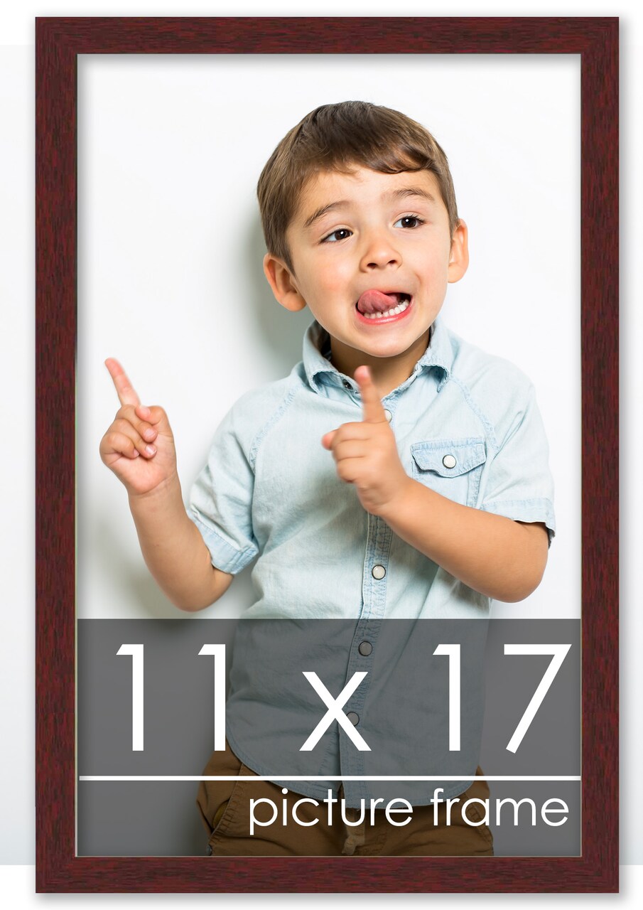 11x17 Solid Wood Picture Frame with UV-Resistant Acrylic & Acid-Free Backing, Available in 6 Finishes: Matte Black, Matte White, Metallic Bronze, Silver, Natural Wood Grain & Mahogany